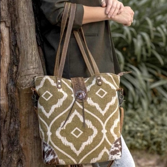 Myra Bag Handbags - Myra Bag Aesthetic Shoulder Bag Upcycled Cotton & Leather T25
